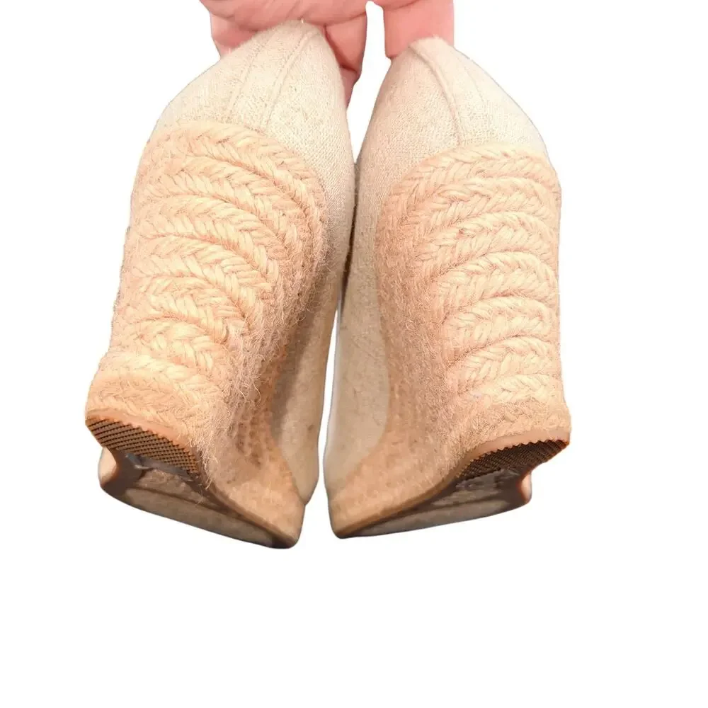 J.Crew Linen Espadrille Wedge Heels Women’s Size 8 Beige Natural